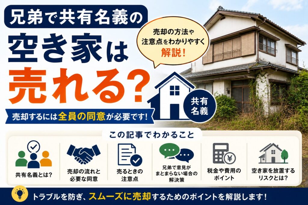 兄弟で共有名義となった空き家の売却について解説するアイキャッチ画像